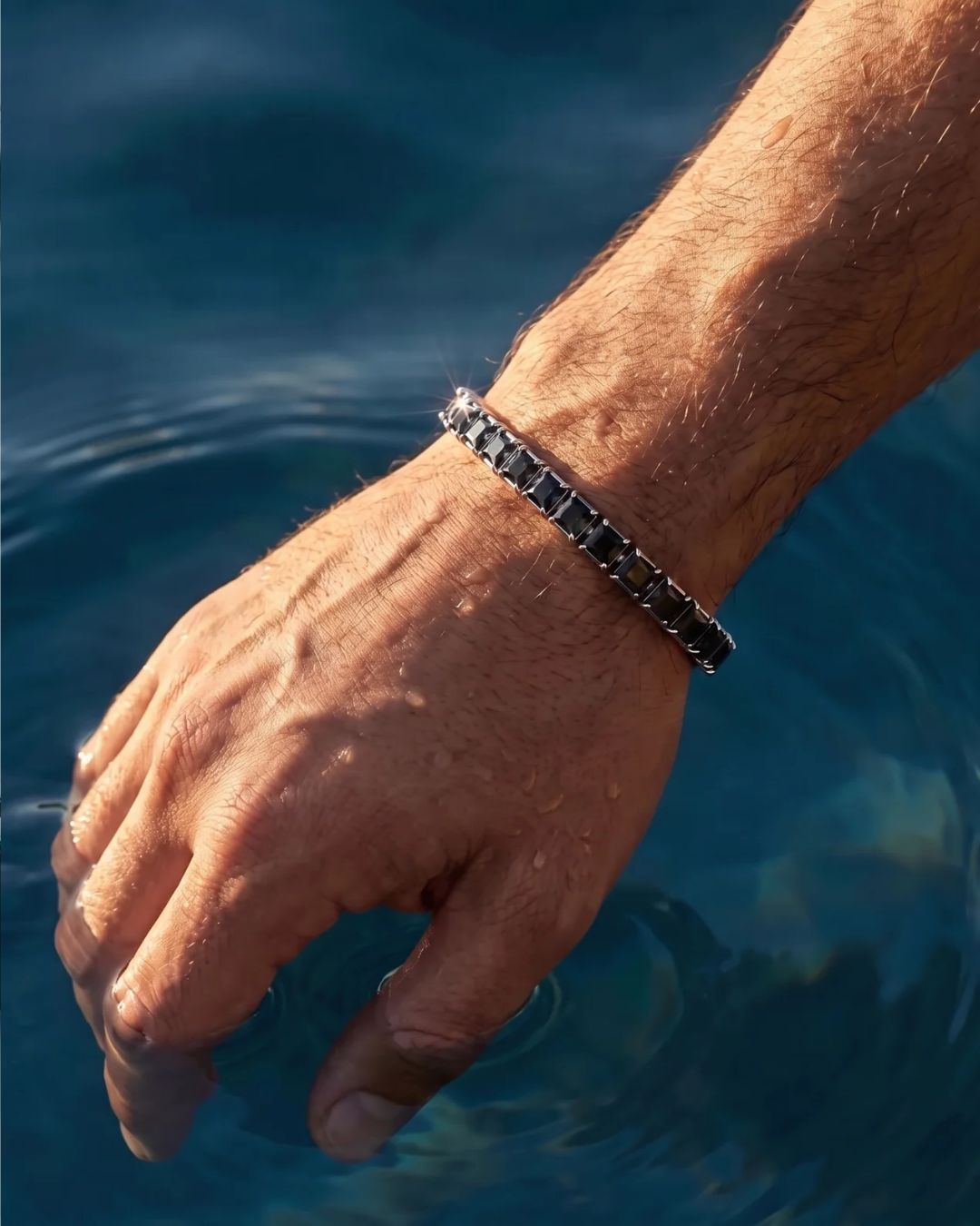 Black Square-Stone Tennis Bracelet, 5 mm, Silver-Tone Steel