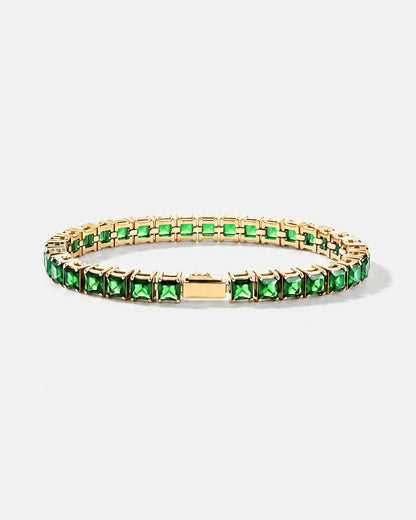 Green Square-Stone Tennis Bracelet, 5 mm, Gold-Tone Steel