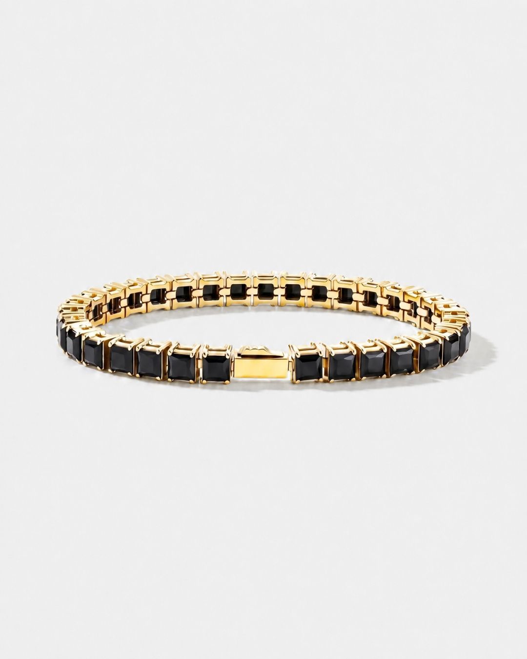 Black Square-Stone Tennis Bracelet, 5 mm, Gold-Tone Steel