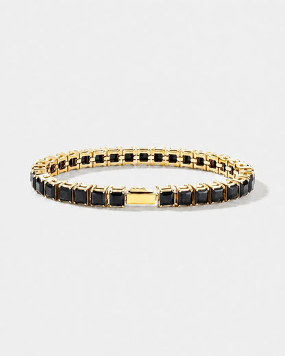 Black Square-Stone Tennis Bracelet, 5 mm, Gold-Tone Steel
