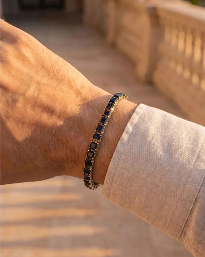 Black Square-Stone Tennis Bracelet, 4 mm, Gold-Tone Steel