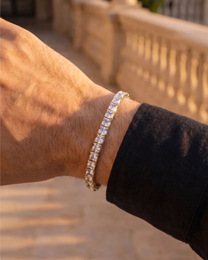 Clear Square-Stone Tennis Bracelet, 5 mm, Gold-Tone Steel