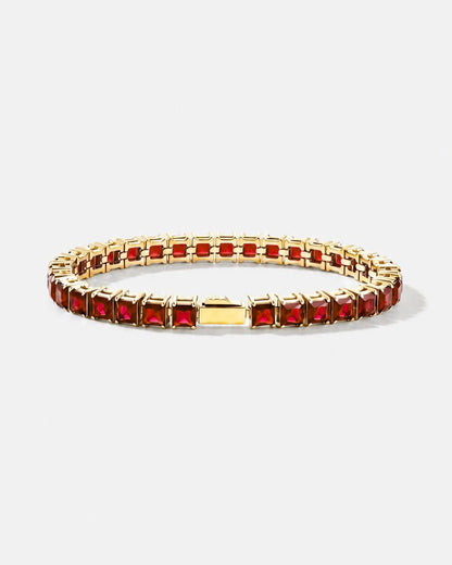 Red Square-Stone Tennis Bracelet, 5 mm, Gold-Tone Steel