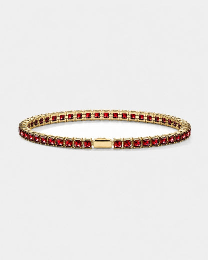 Red Square-Stone Tennis Bracelet, 4 mm, Gold-Tone Steel