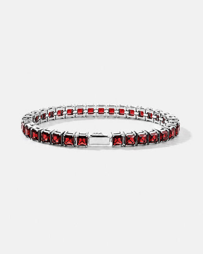 Red Square-Stone Tennis Bracelet, 5 mm, Silver-Tone Steel