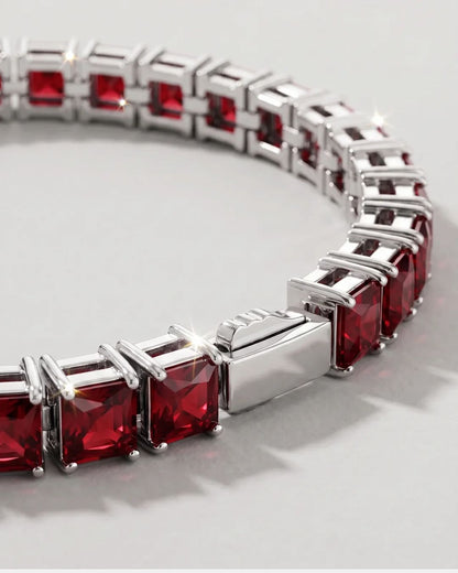 Red Square-Stone Tennis Bracelet, 5 mm, Silver-Tone Steel