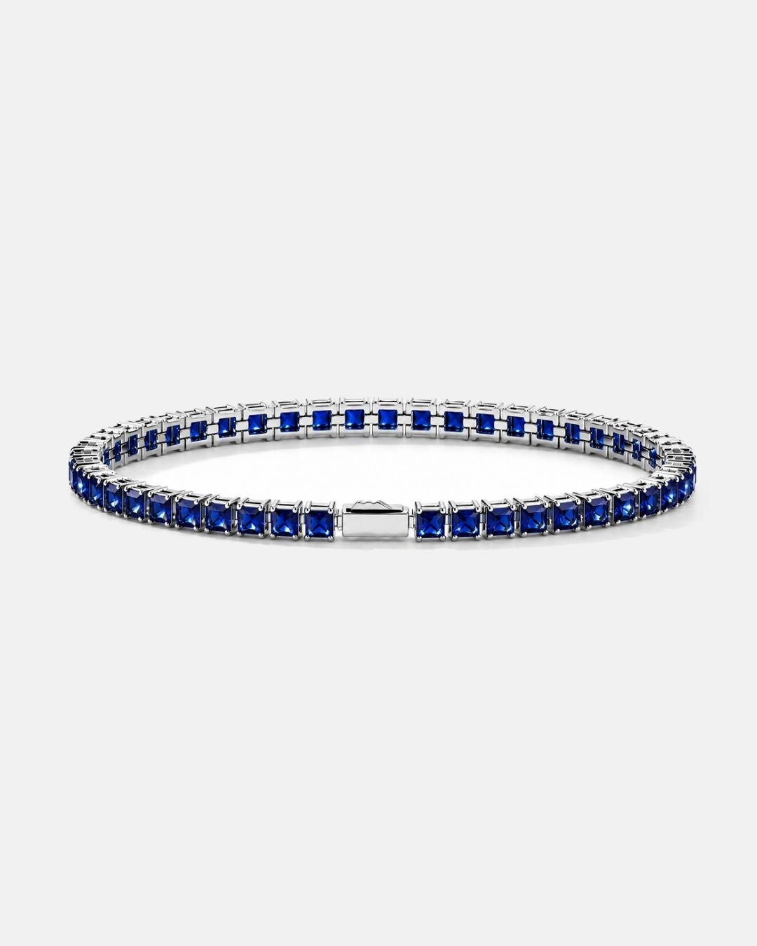 Blue Square-Stone Tennis Bracelet, 4 mm, Silver-Tone Steel