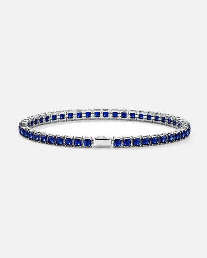 Blue Square-Stone Tennis Bracelet, 4 mm, Silver-Tone Steel