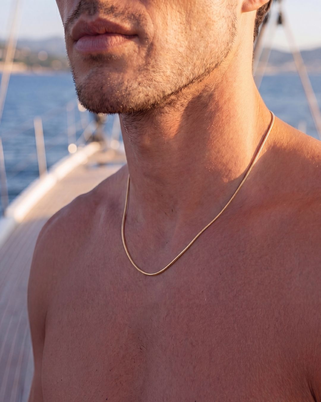 Men’s Box Chain Necklace, 55 cm, 18K Gold-Plated Steel