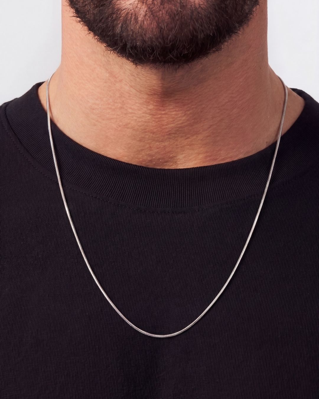Men’s Box Chain Necklace, 55 cm, Platinum-Plated Steel
