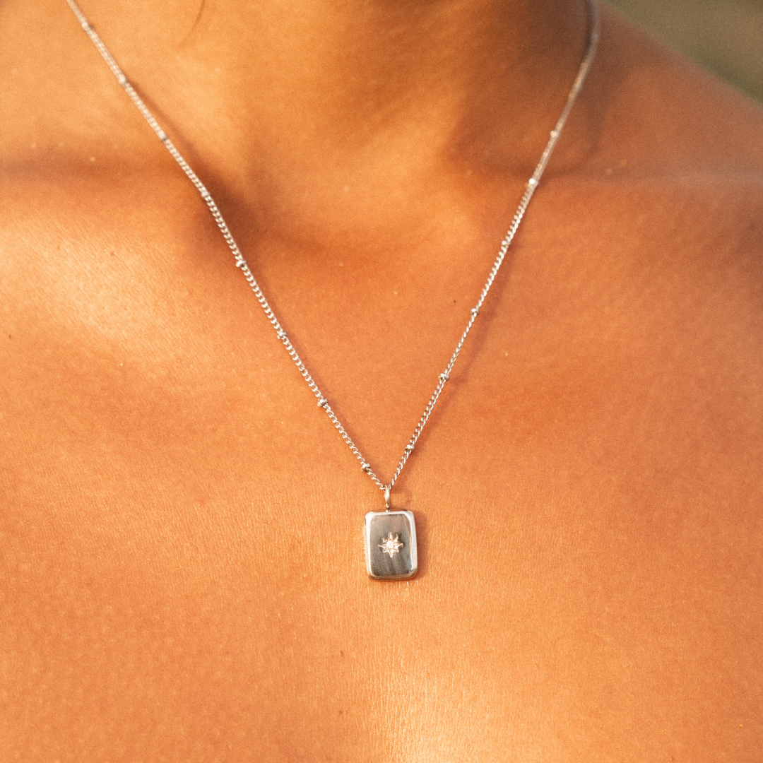 Star-Set Zirconia Tag Necklace — Starlight