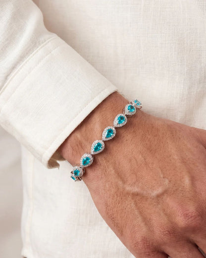 Turquoise-Color Zirconia Teardrop Bracelet, Silver-Tone