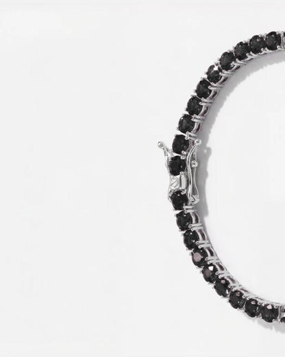 Black Zircon Tennis Bracelet, 4 mm, Silver-Plated