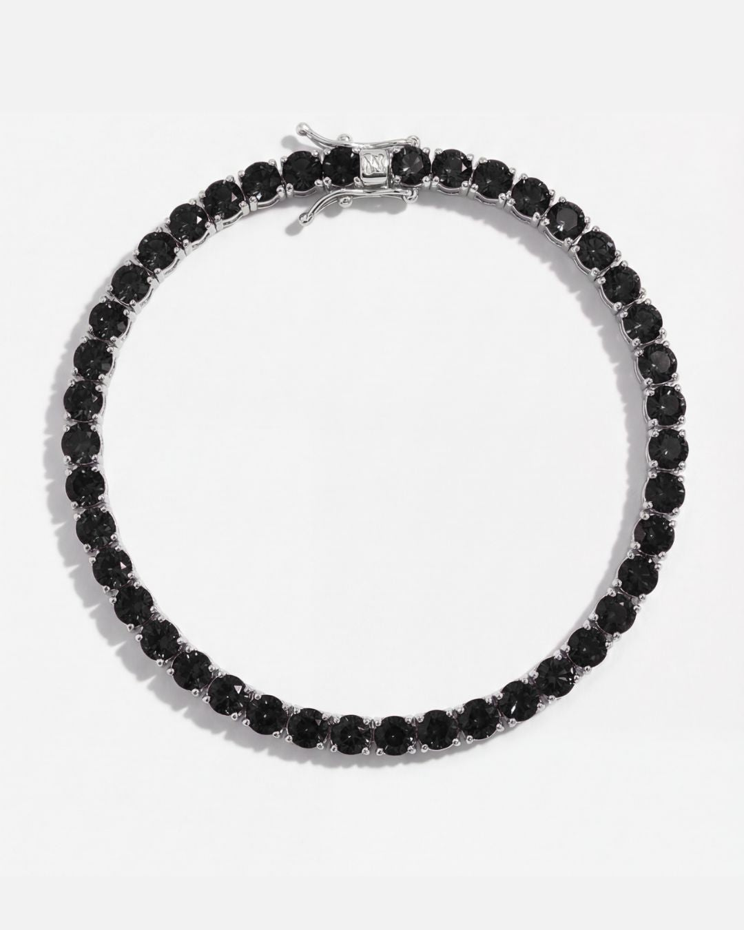 Black Zircon Tennis Bracelet, 4 mm, Silver-Plated