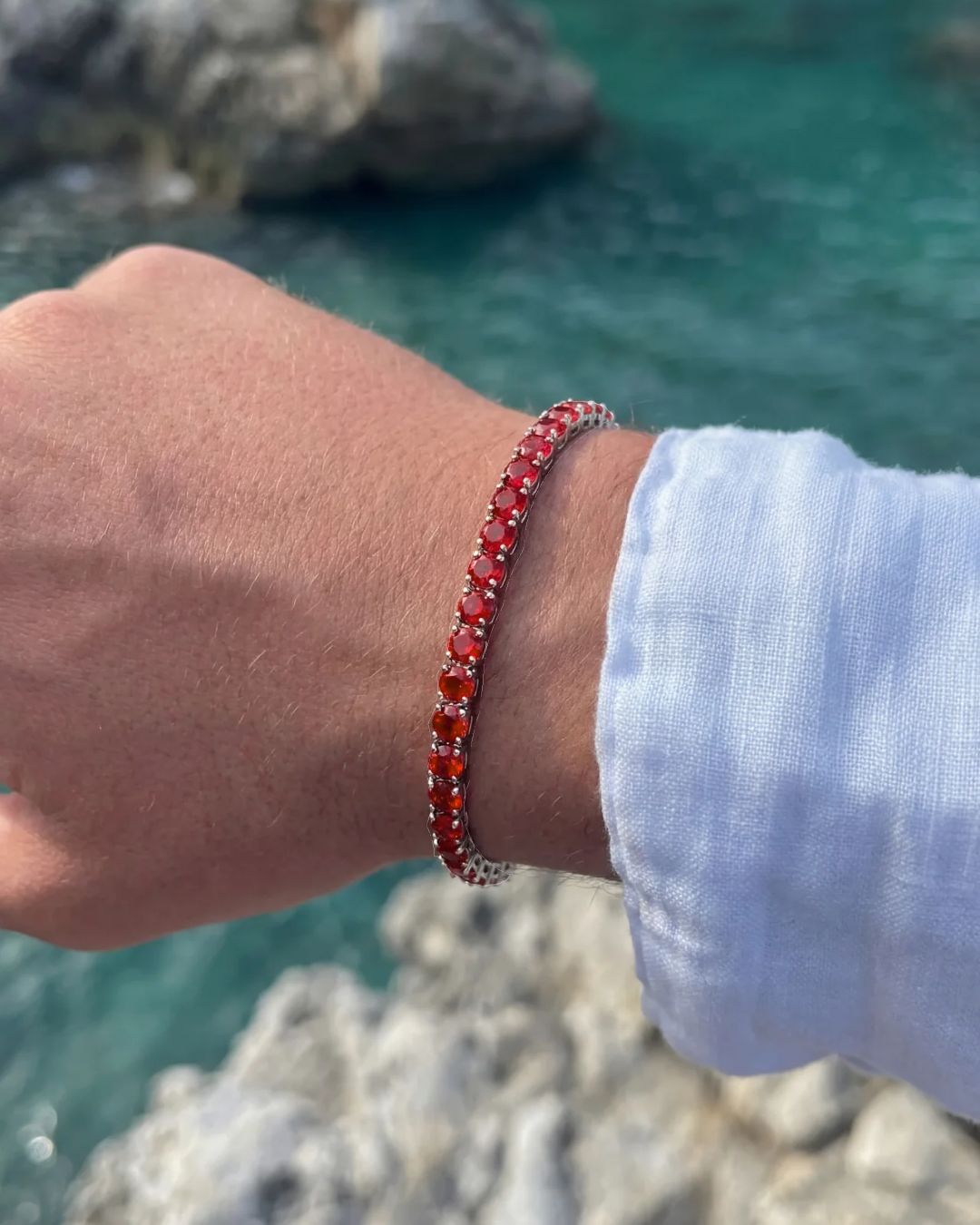 Red Zircon Tennis Bracelet, 4 mm, Silver-Plated — Reserva