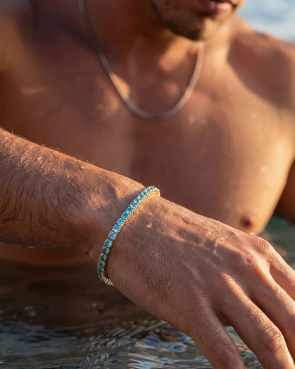Aqua Blue Tennis Bracelet, 4 mm, 14K Gold-Plated — Reserva