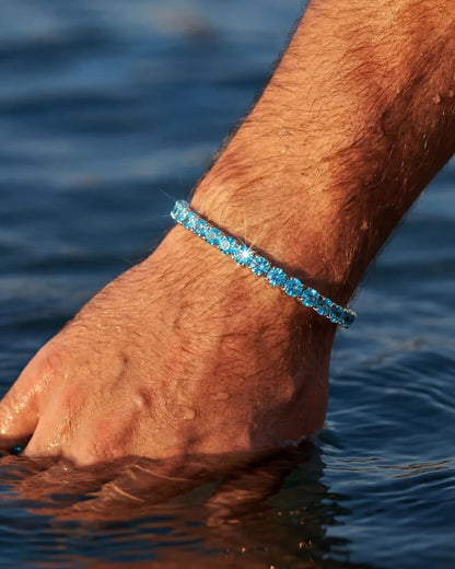 Aqua Blue Tennis Bracelet, 4 mm, Silver-Plated — Reserva