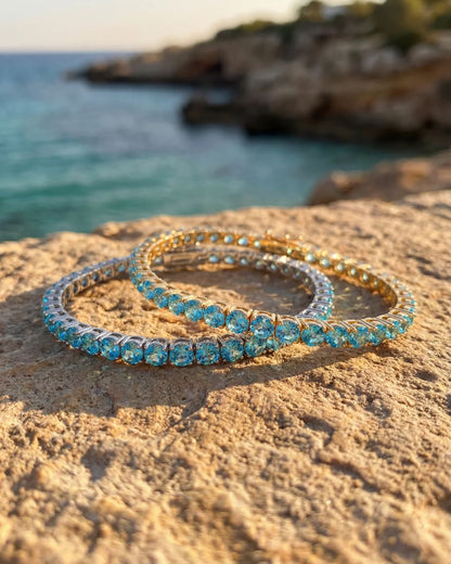Aqua Blue Tennis Bracelet, 4 mm, Silver-Plated — Reserva