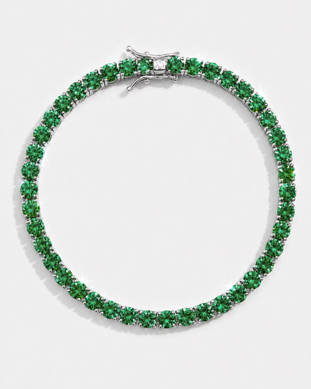 Green Zircon Tennis Bracelet, 4 mm, Silver-Plated