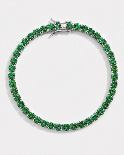 Green Zircon Tennis Bracelet, 4 mm, Silver-Plated