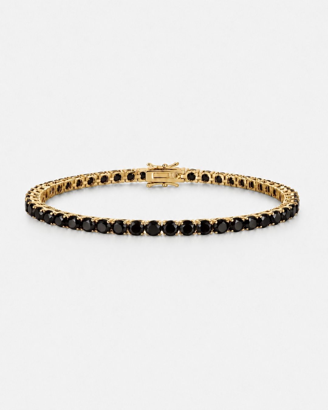 Black Zircon Tennis Bracelet, 4 mm, 14K Gold-Plated