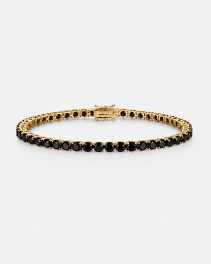Black Zircon Tennis Bracelet, 4 mm, 14K Gold-Plated