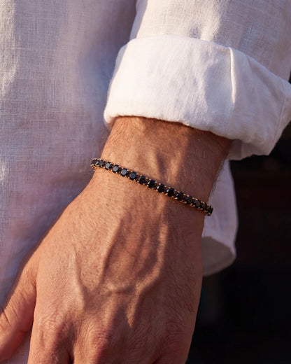 Black Zircon Tennis Bracelet, 4 mm, 14K Gold-Plated