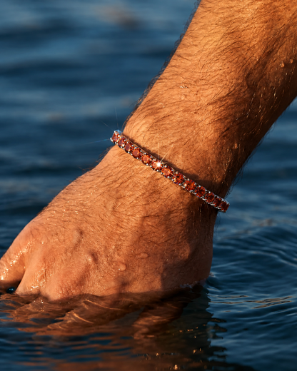 Red Zircon Tennis Bracelet, 4 mm, Silver-Plated