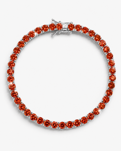 Red Zircon Tennis Bracelet, 4 mm, Silver-Plated