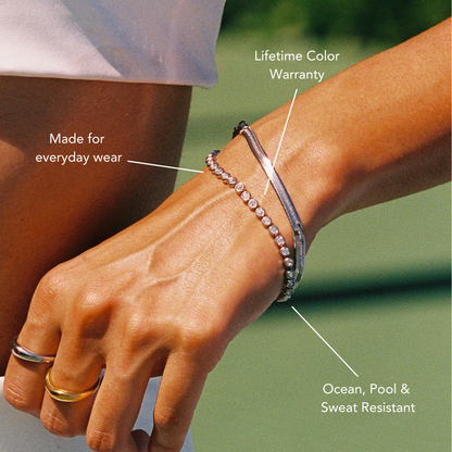 Round Zircon Tennis Bracelet, 17 cm, Steel