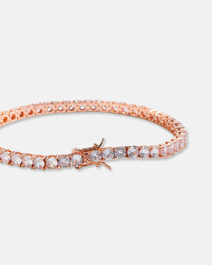 Clear Zirconia Tennis Bracelet, 3 mm, Rose-Gold-Tone Copper