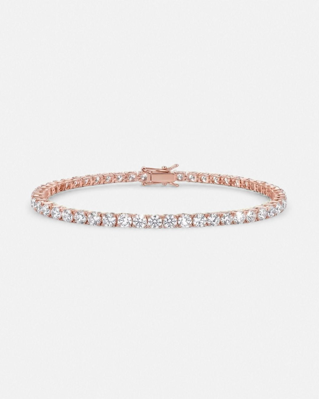 Clear Zirconia Tennis Bracelet, 3 mm, Rose-Gold-Tone Copper