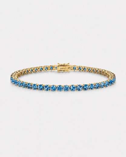 Aquamarine Blue Zircon Tennis Bracelet, 4 mm, 14K Gold-Plated