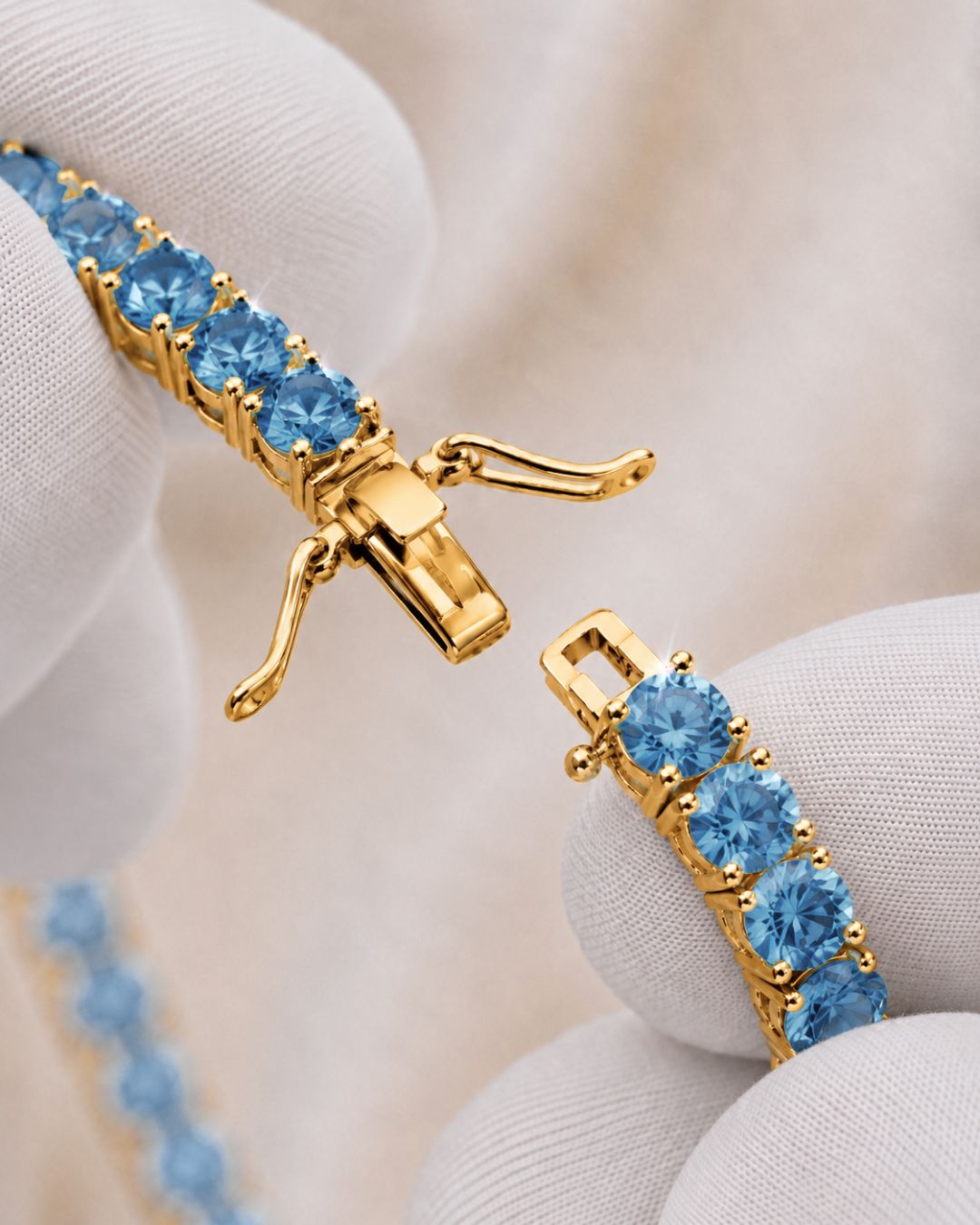 Aquamarine Blue Zircon Tennis Bracelet, 4 mm, 14K Gold-Plated