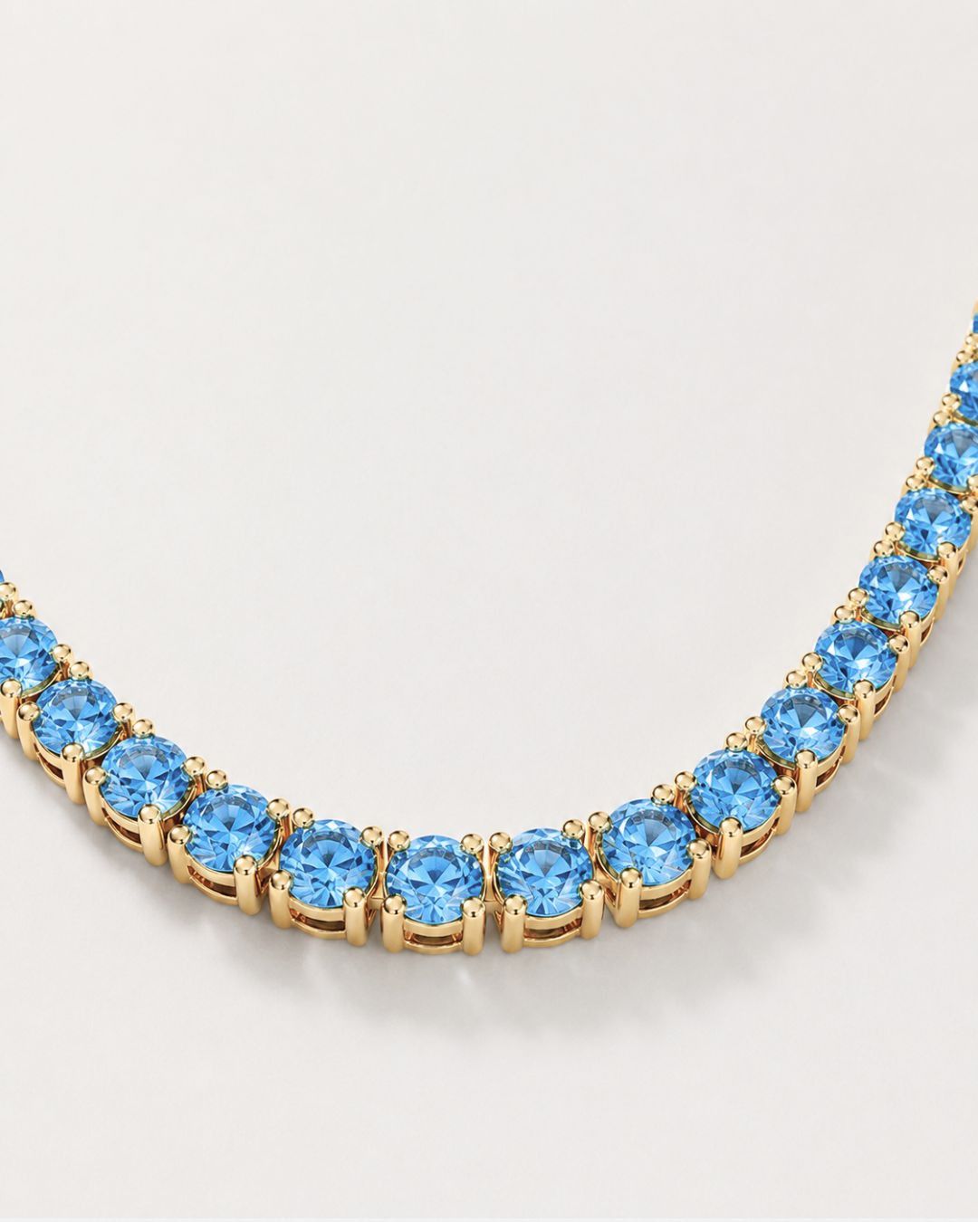 Aqua Blue Tennis Necklace, 4 mm, 14K Gold-Plated