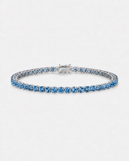 Aquamarine Blue Zircon Tennis Bracelet, 4 mm, Silver-Plated