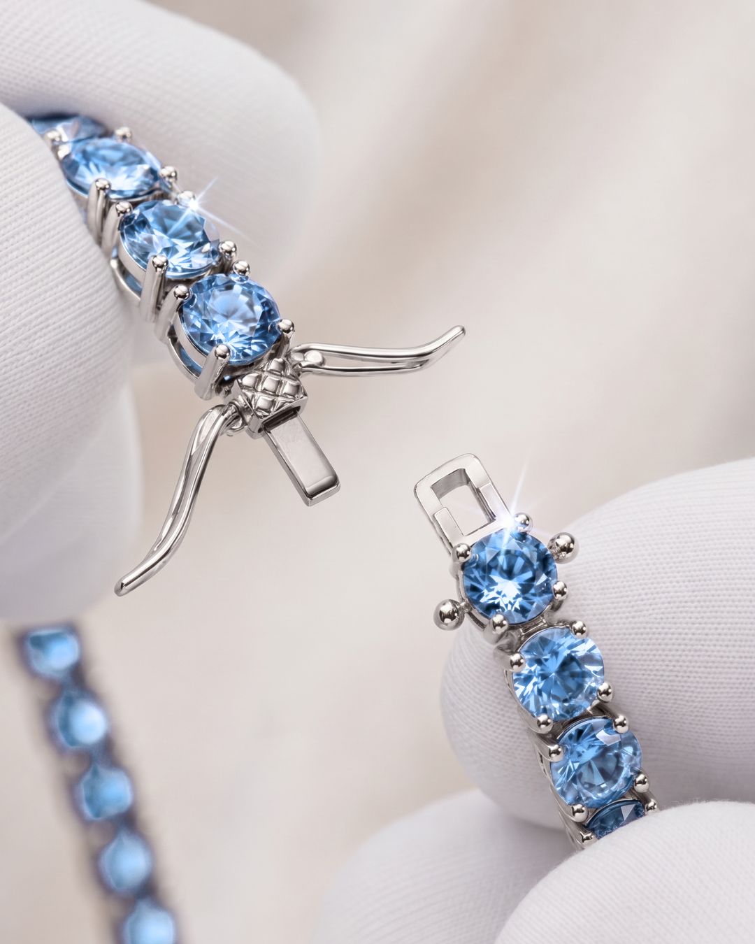 Aqua Blue Tennis Necklace, 4 mm, Silver-Plated