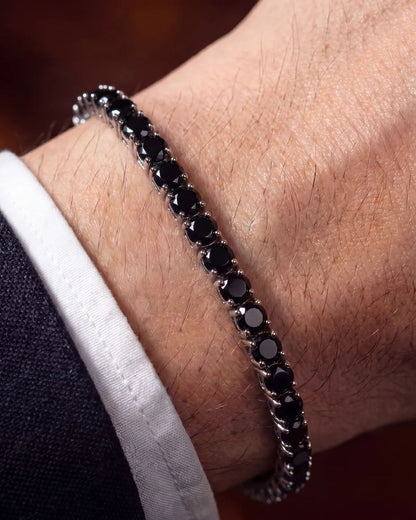 Black Zircon Tennis Bracelet, 4 mm, Silver-Plated
