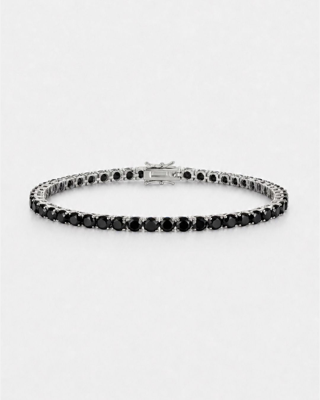 Black Zircon Tennis Bracelet, 4 mm, Silver-Plated