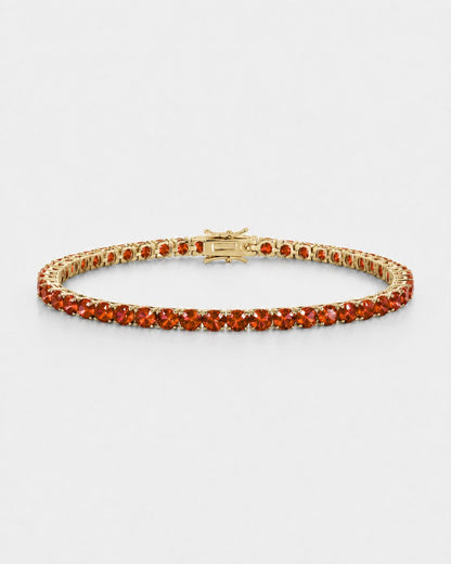 Red Zircon Tennis Bracelet, 4 mm, 14K Gold-Plated