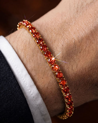 Red Zircon Tennis Bracelet, 4 mm, 14K Gold-Plated