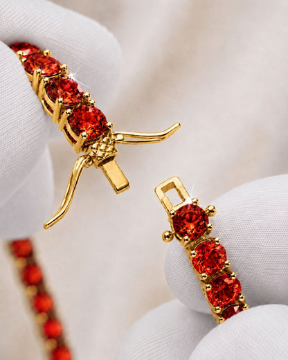 Red Zircon Tennis Bracelet, 4 mm, 14K Gold-Plated