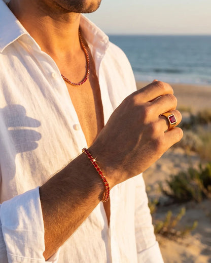 Red Zircon Tennis Bracelet, 4 mm, 14K Gold-Plated