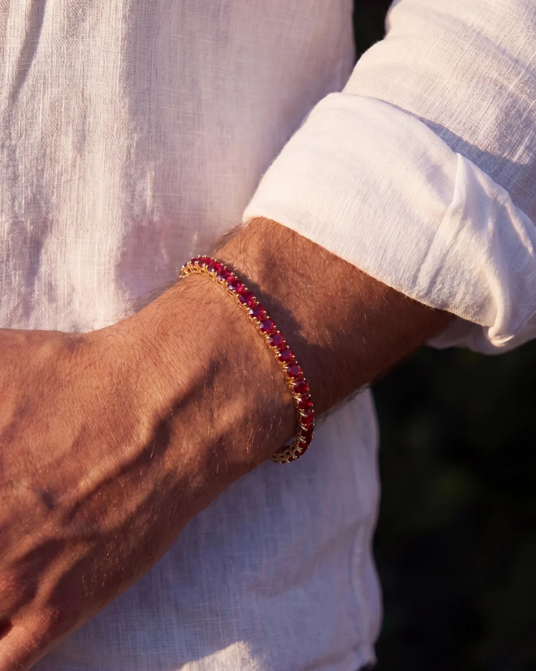 Red Zircon Tennis Bracelet, 4 mm, 14K Gold-Plated