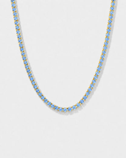 Aqua Blue Tennis Necklace, 4 mm, 14K Gold-Plated
