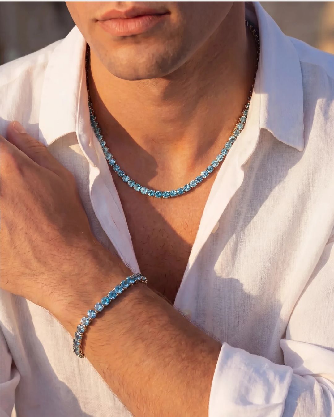 Aqua Blue Tennis Bracelet, 4 mm, 14K Gold-Plated — Reserva