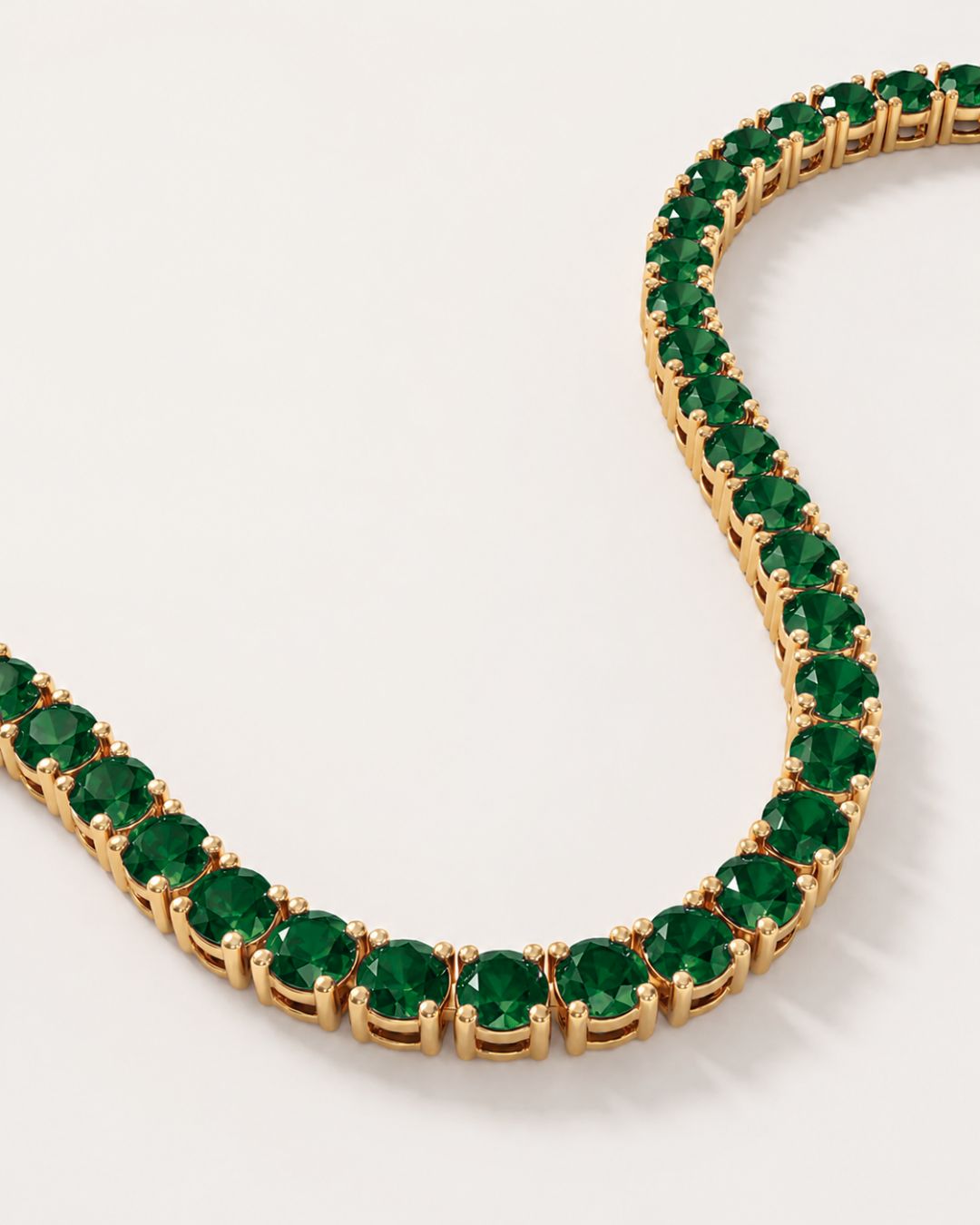 Green Tennis Necklace, 4 mm, 14K Gold-Plated