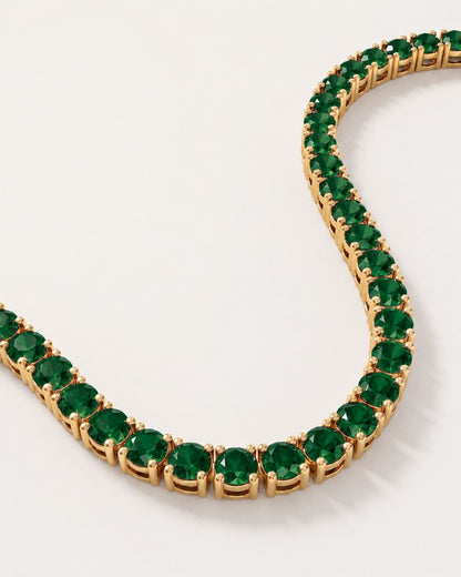 Green Tennis Necklace, 4 mm, 14K Gold-Plated