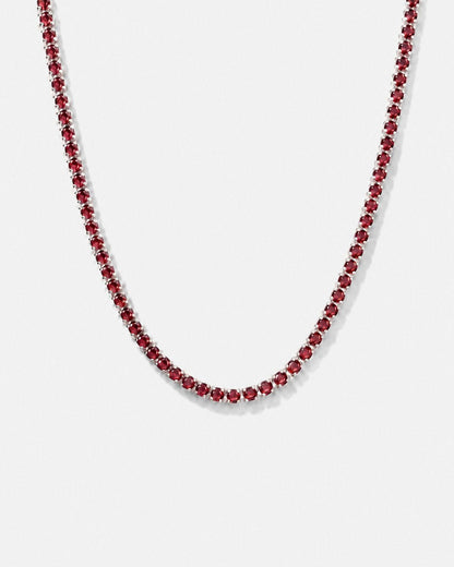 Red Zircon Tennis Necklace, 4 mm, Silver-Plated, 56 cm