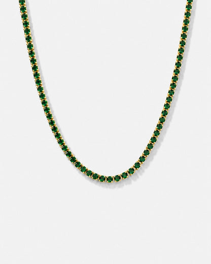 Green Tennis Necklace, 4 mm, 14K Gold-Plated